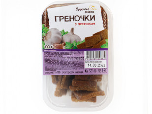 Ведро Ржаные гренки со вкусом Раки крабы (1 кг): Сурские гренки с Чесноком (100 гр)